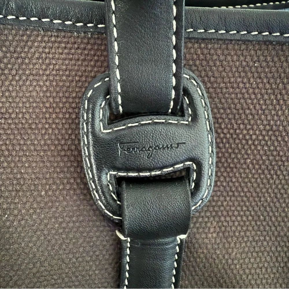 Salvatore Ferragamo Canvas Leather Tote Shoulder Bag